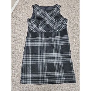 Lands' End Wool Blend Sleeveless Straight Jumper Plaid Black Gray 14 Pockets